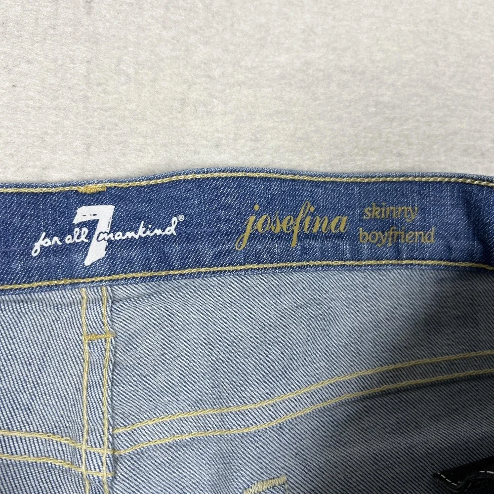7 For All Mankind Josefina Skinny Boyfriend Jeans Womens 30 Blue Distressed USA - Picture 6 of 16